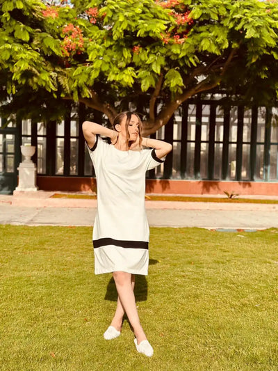 Creamy Black Jersey Midi Dress