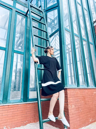 Black white Jersey Midi Dress