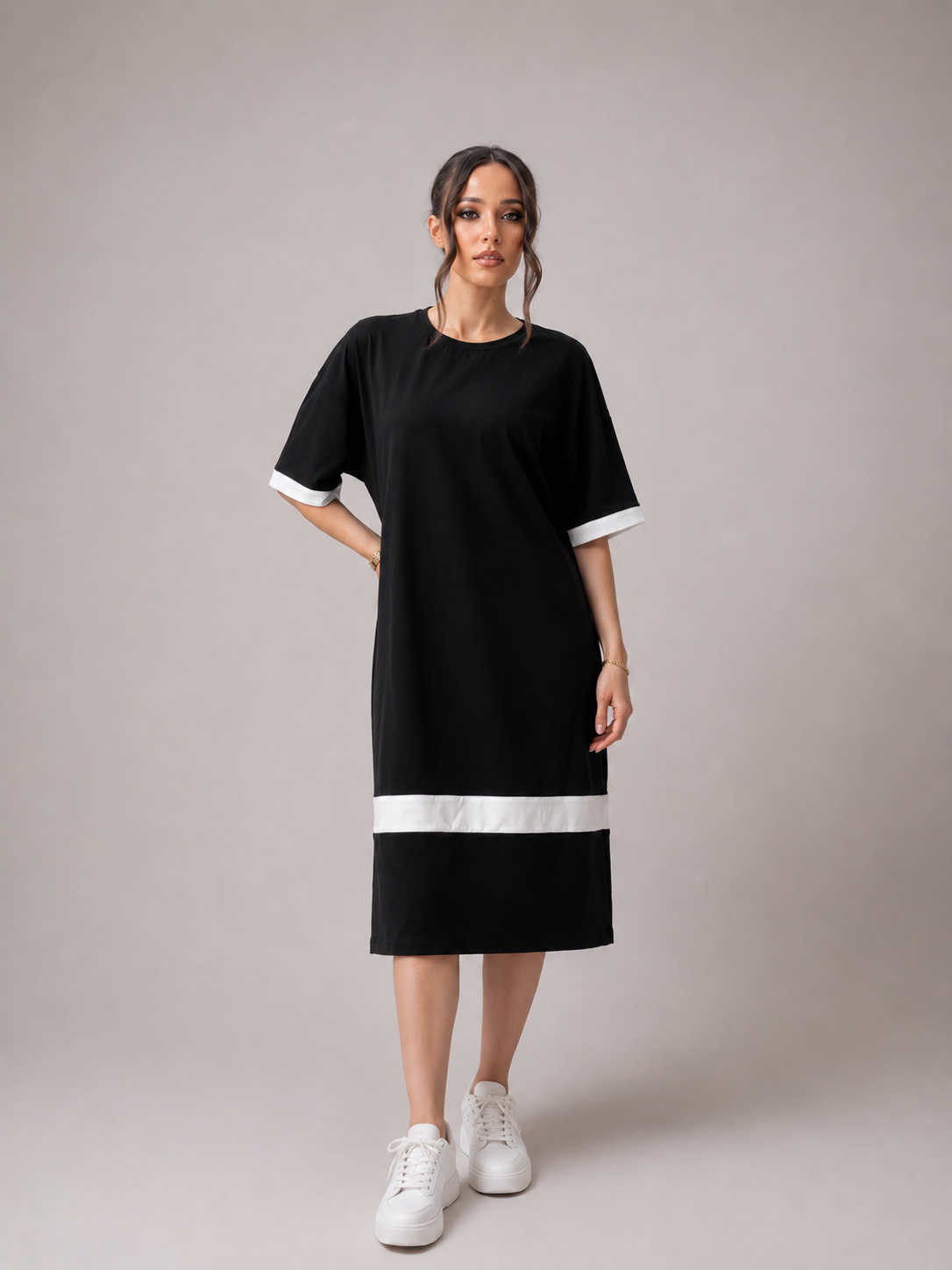 Black white Midi Dress