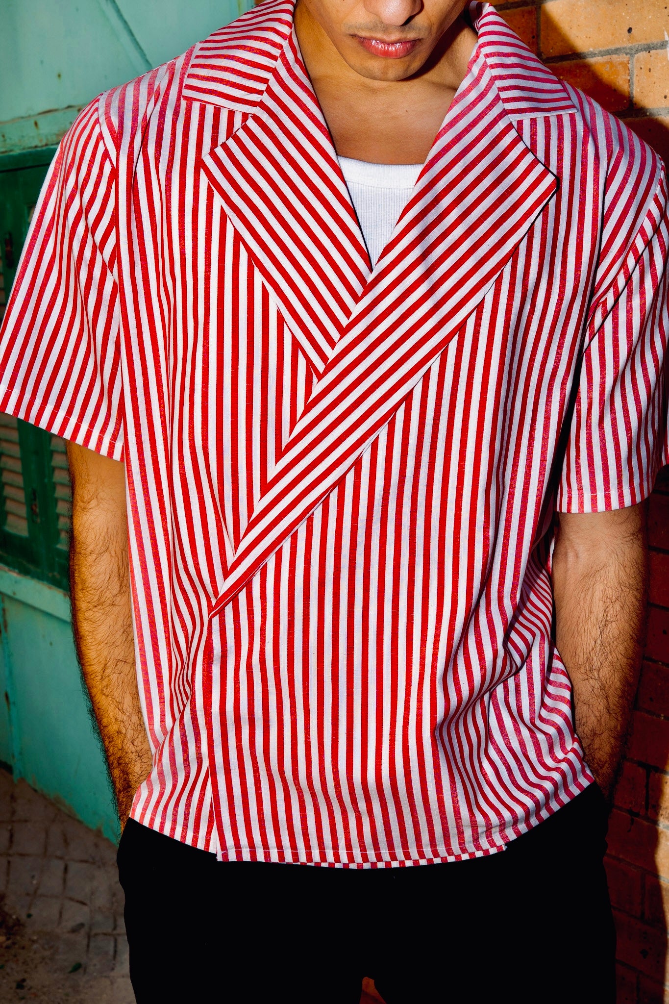 Noir Wrap Stripe Shirt | Crimson Red