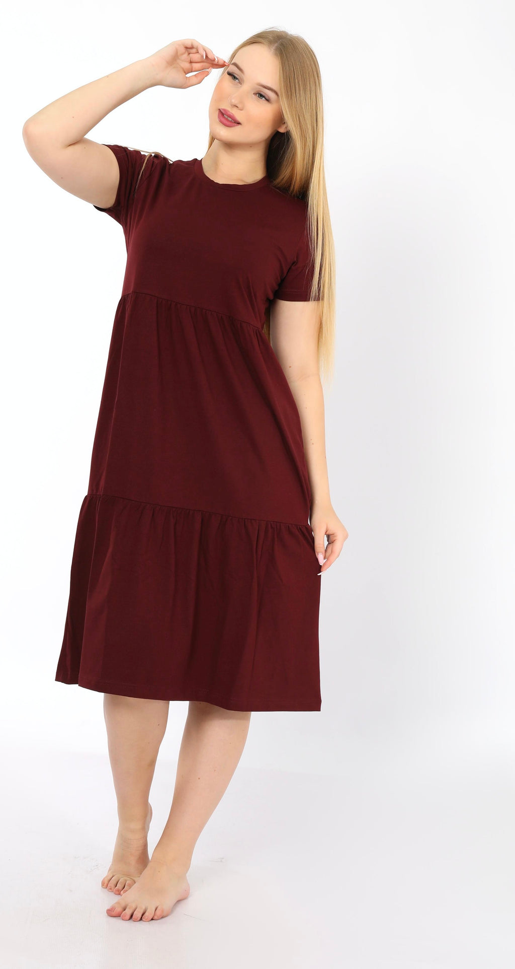 Burgundy Jersey Midi Dress
