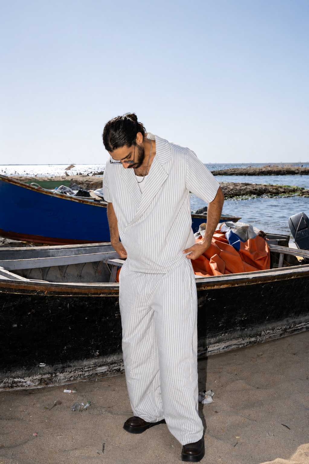 Noir Wrap Stripe Shirt | Light Grey & White