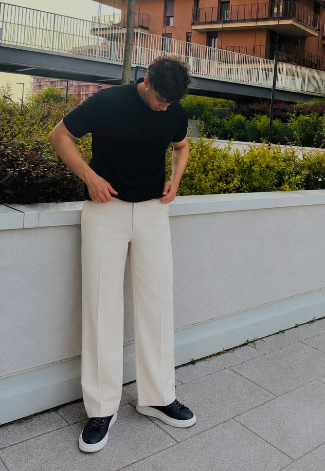 Soft Cream Tailored Wide-Leg Pants