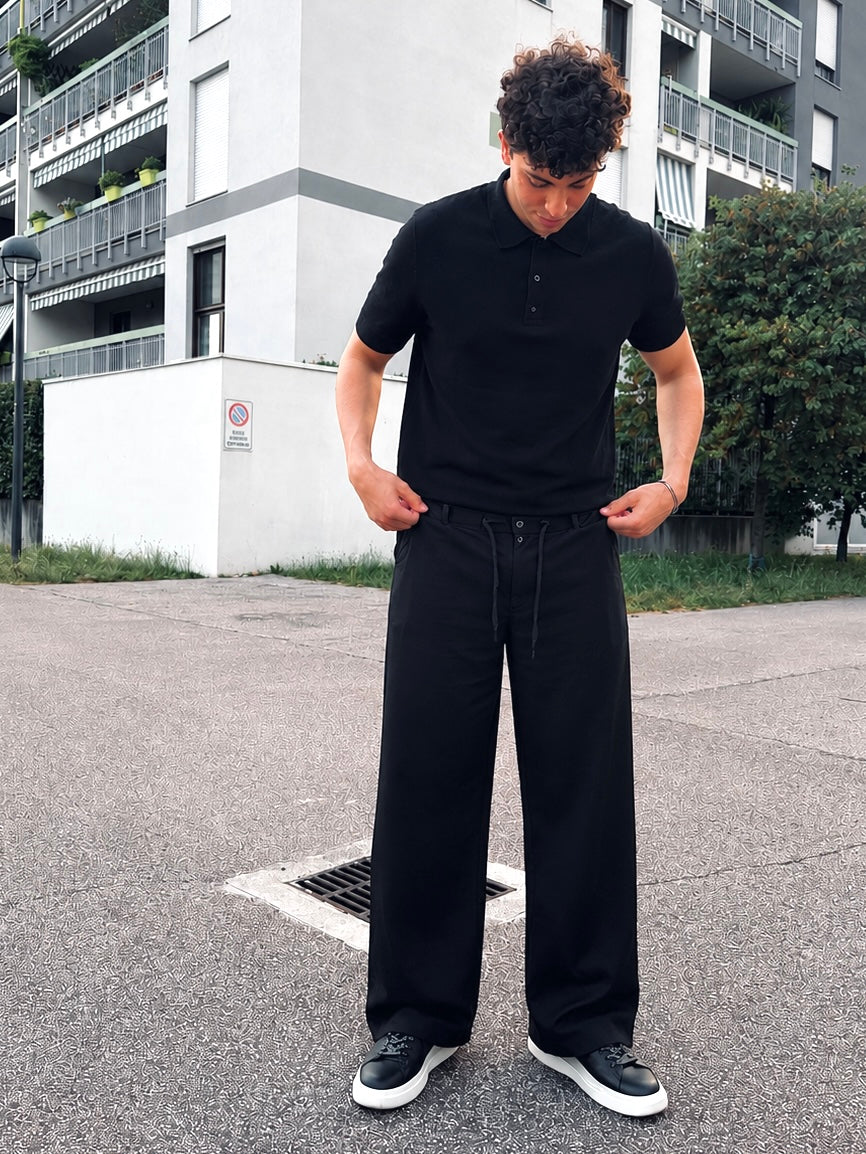 Black Tailored Wide-Leg Pants