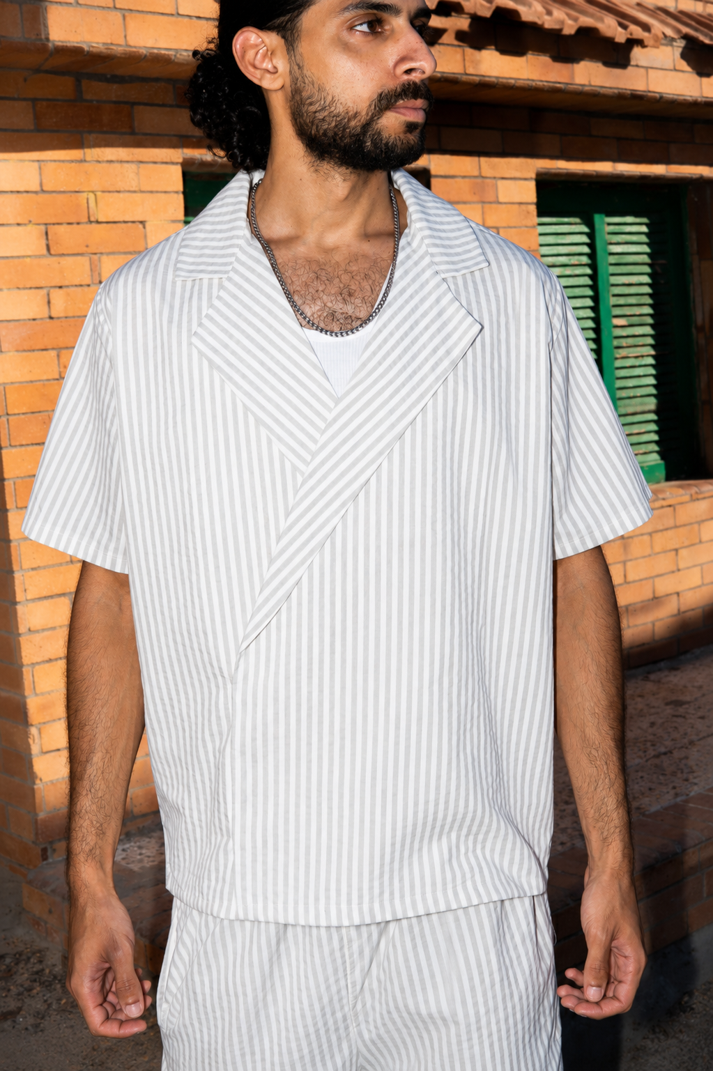 Noir Wrap Stripe Shirt | Light Grey & White