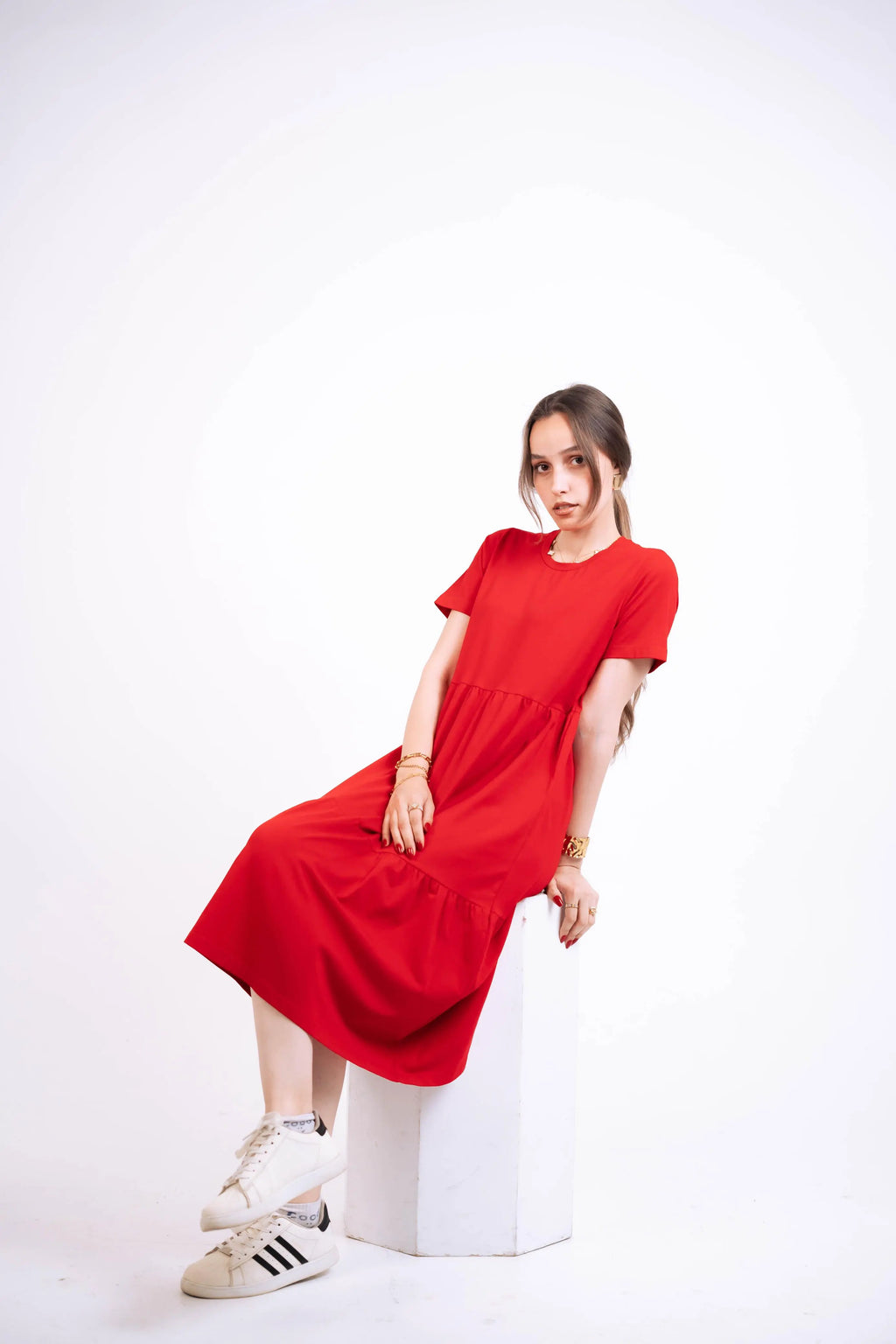 Red Jersey Midi Dress