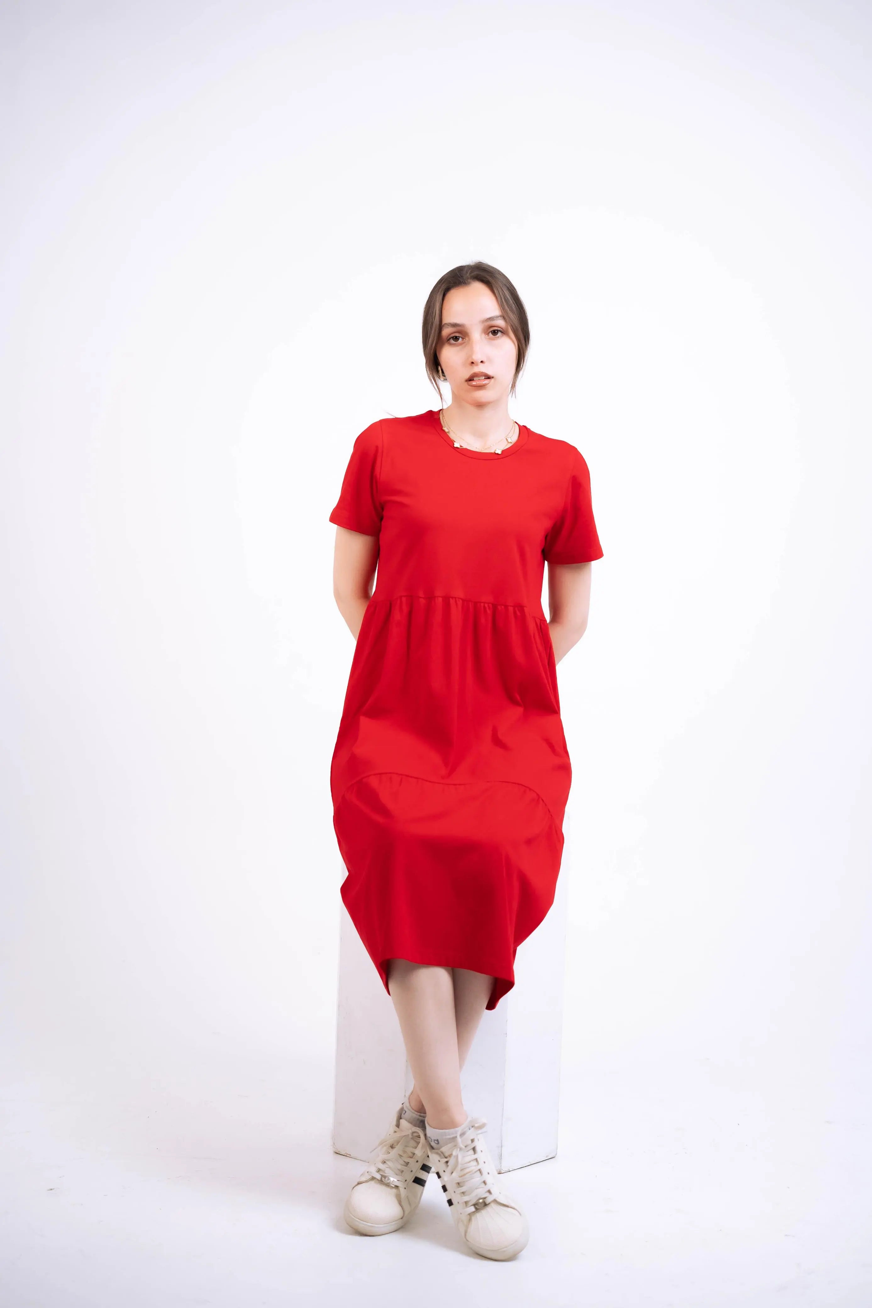 Red Jersey Midi Dress