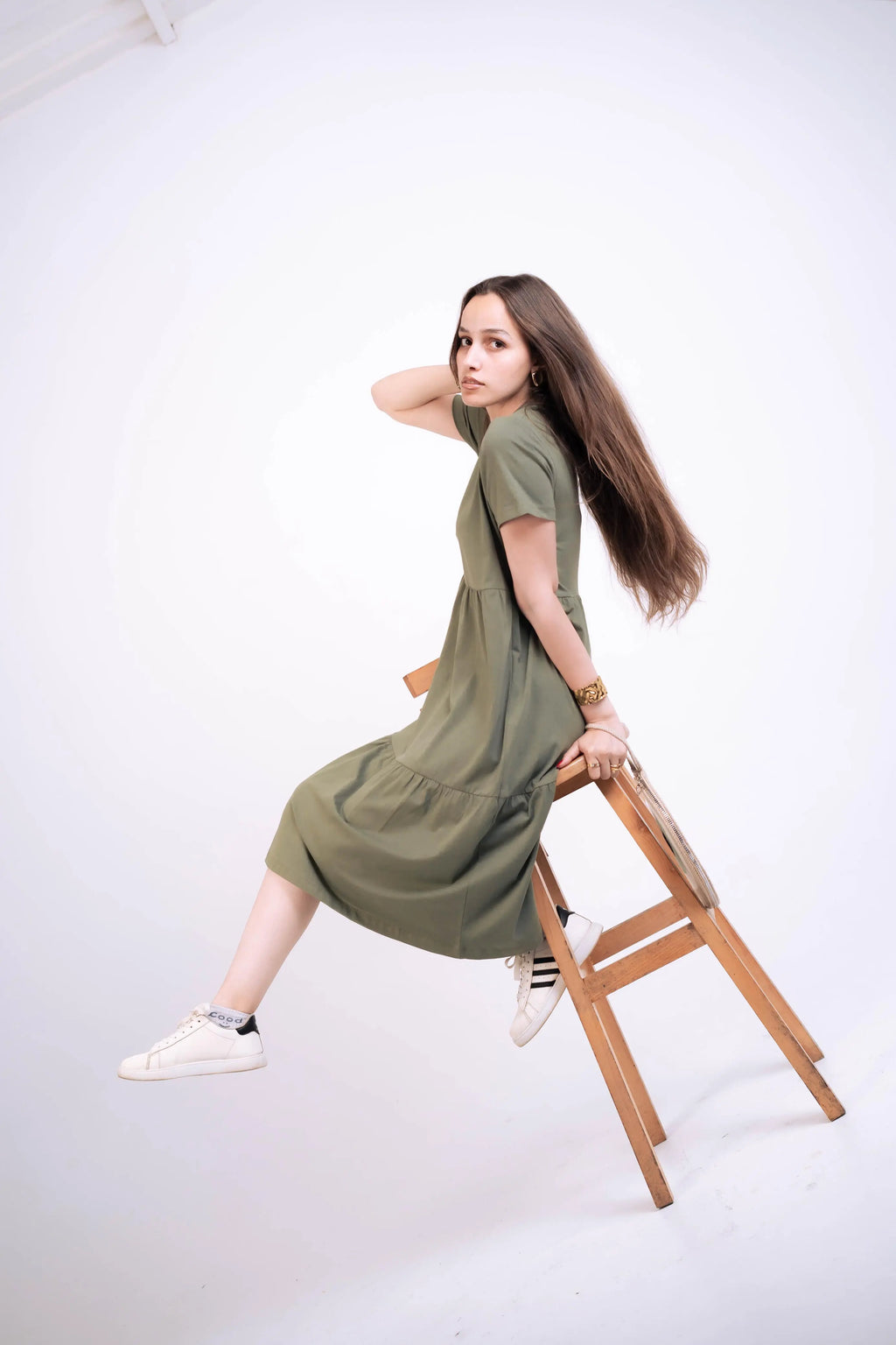 Olive jersey Midi Dress