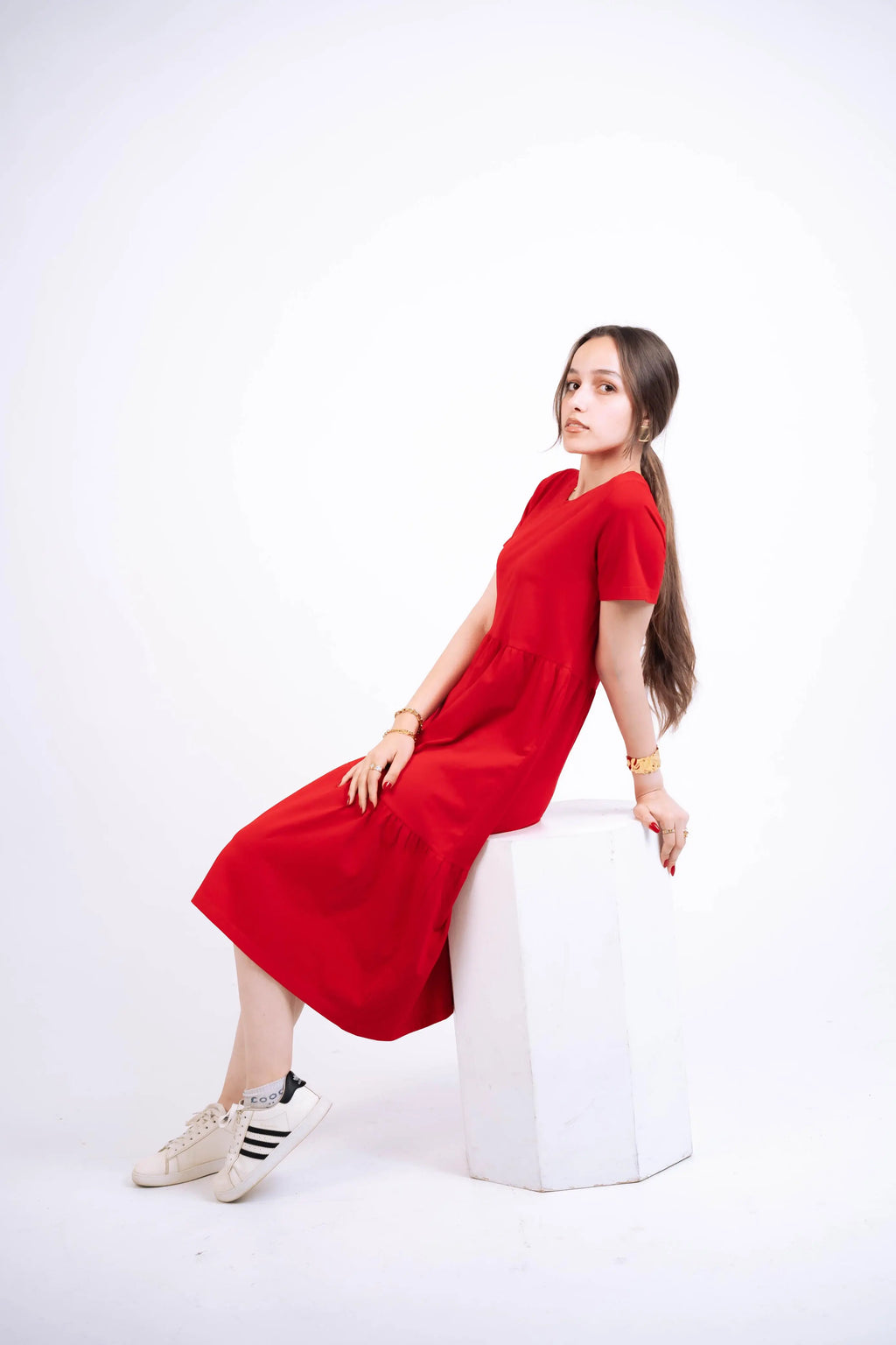 Red Jersey Midi Dress