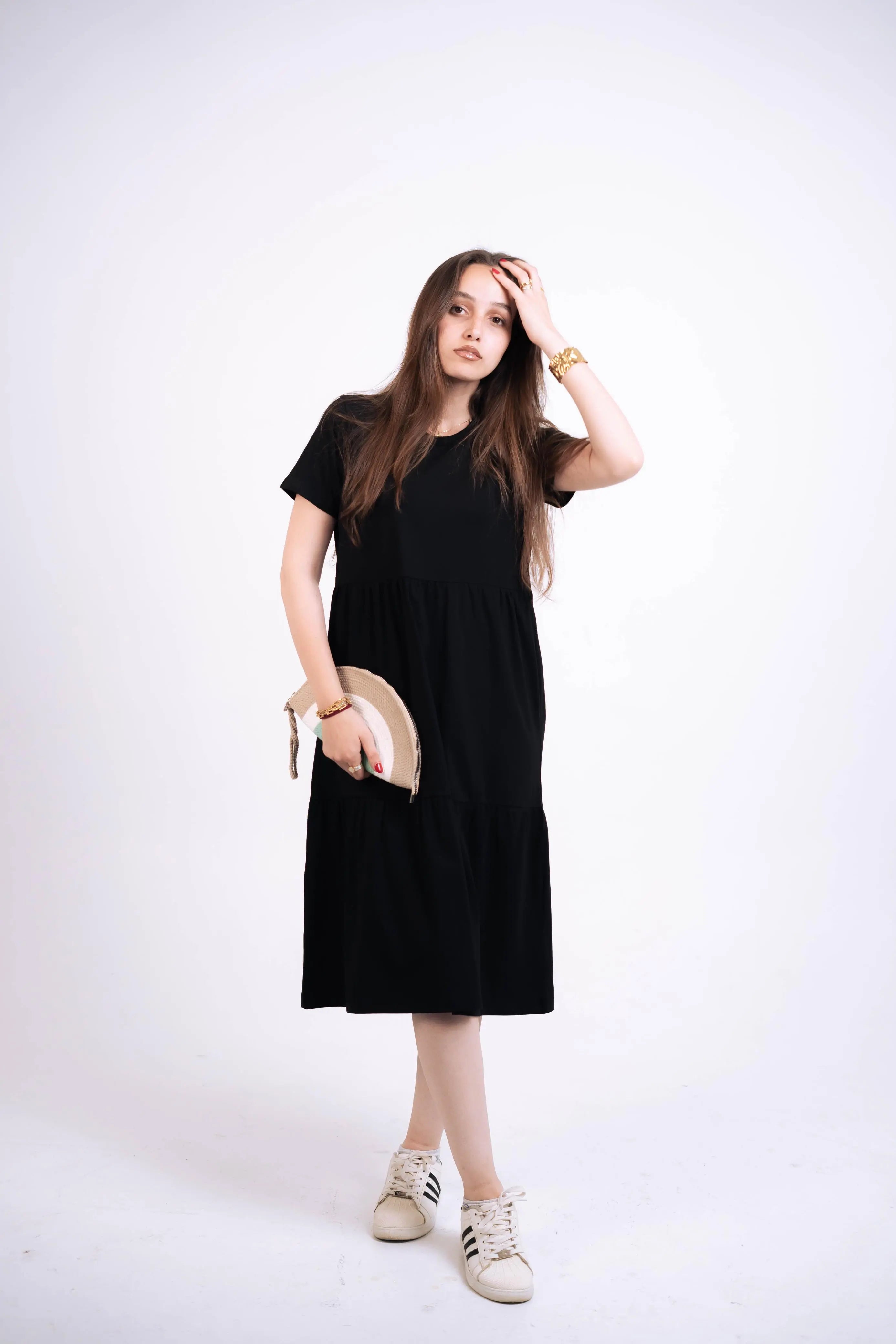 Full Black Jersey Midi Dress