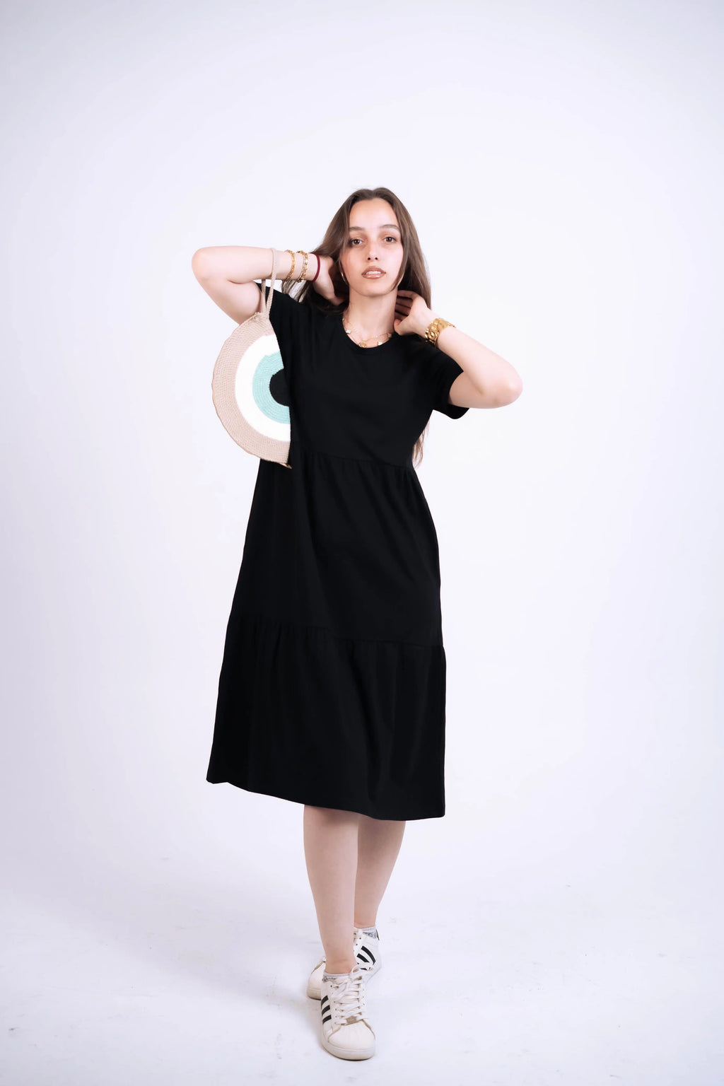 Full Black Jersey Midi Dress