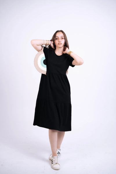 Full Black Jersey Midi Dress