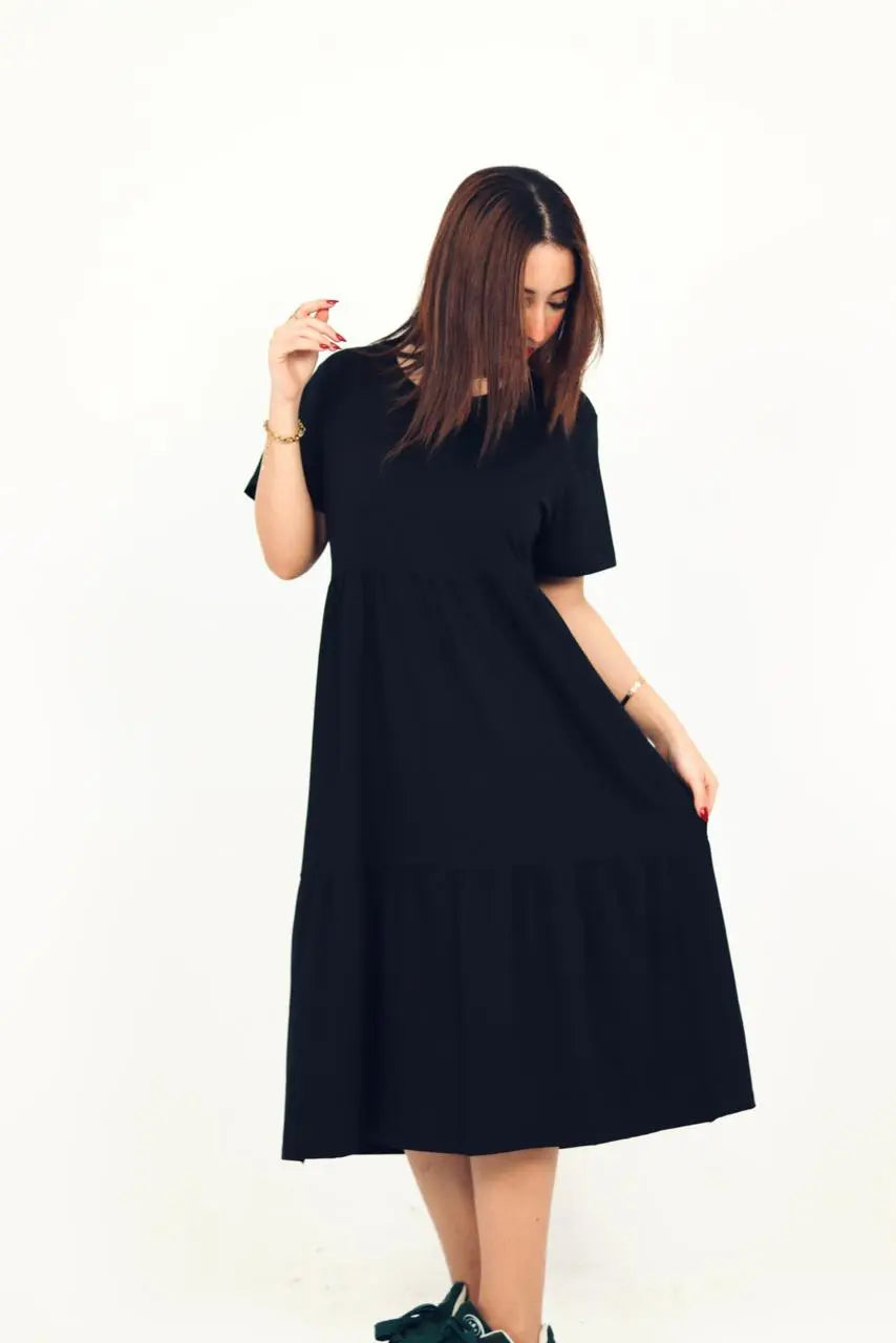 Full Black Jersey Midi Dress