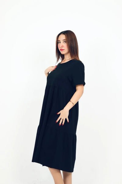 Full Black Jersey Midi Dress