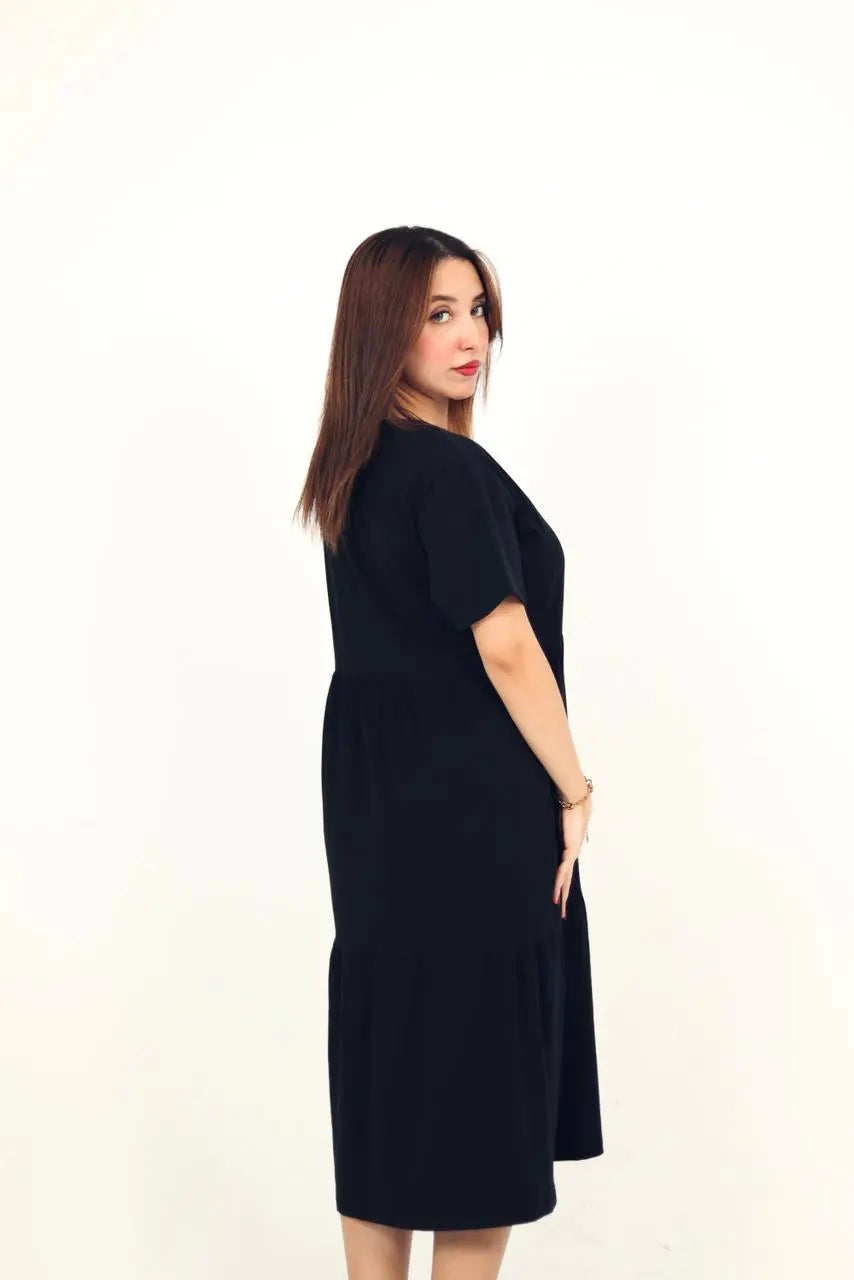 Full Black Jersey Midi Dress