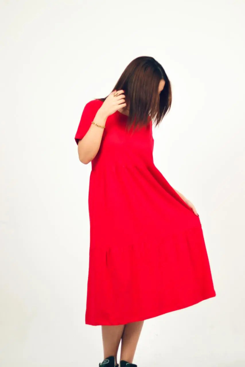 Red Jersey Midi Dress