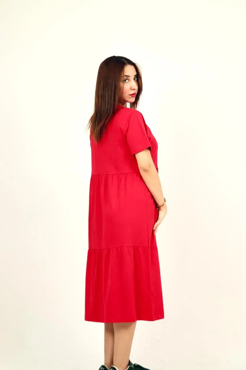 Red Jersey Midi Dress