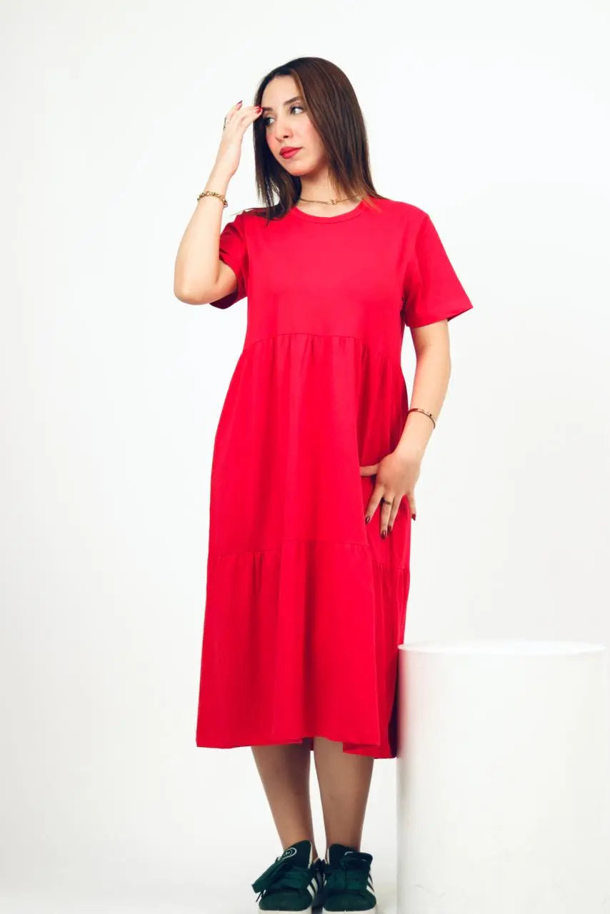 Red Jersey Midi Dress