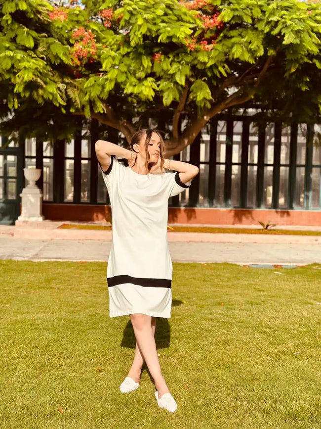 Creamy Black Jersey Midi Dress