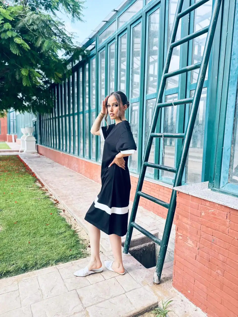 Black white Jersey Midi Dress