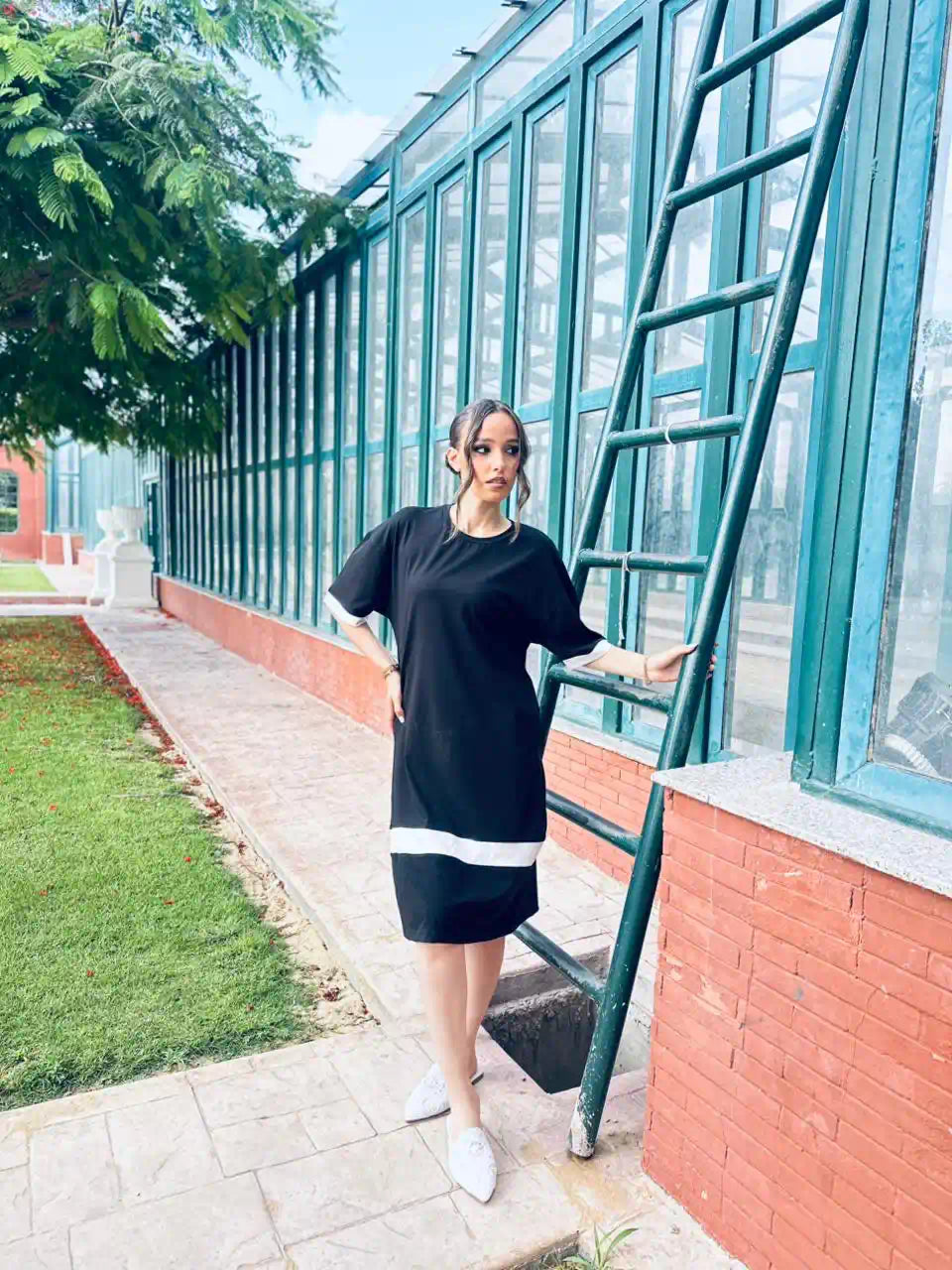 Black white Jersey Midi Dress