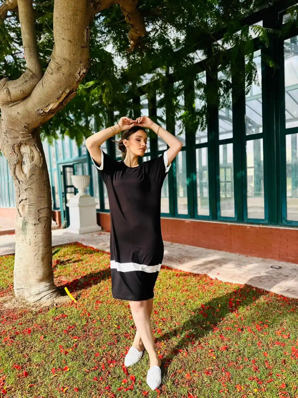 Black white Jersey Midi Dress