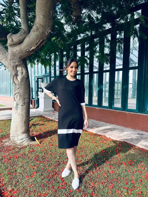 Black white Jersey Midi Dress