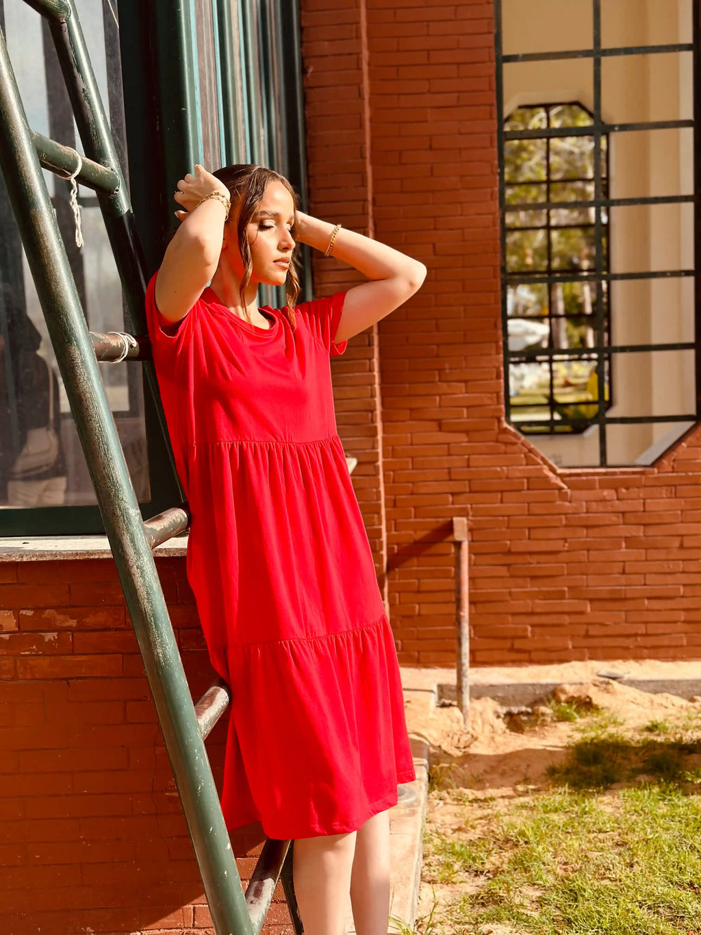 Red Jersey Midi Dress