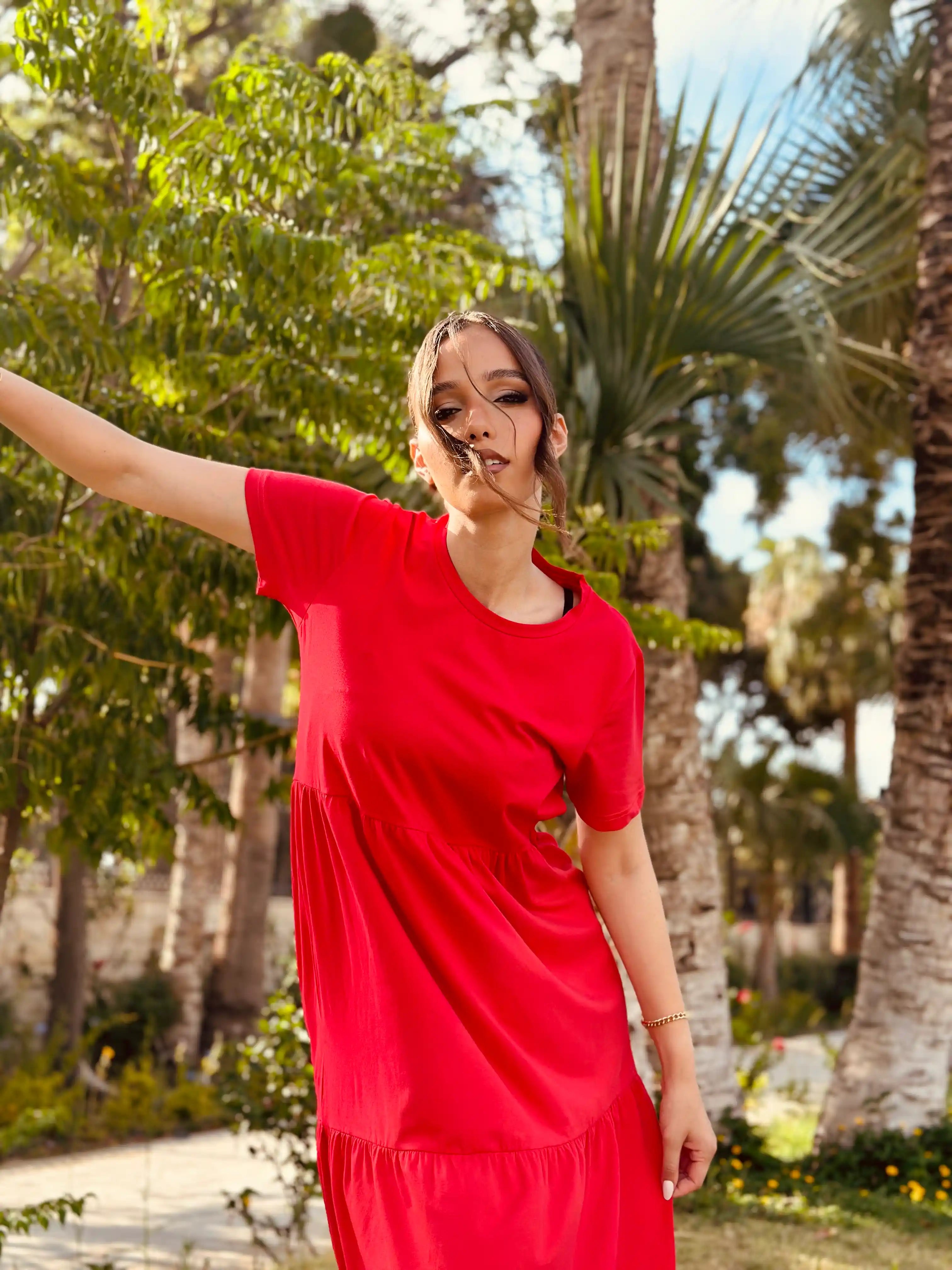 Red Jersey Midi Dress