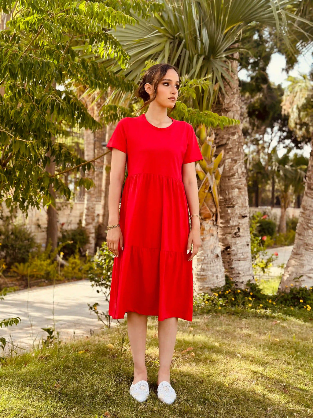 Red Jersey Midi Dress