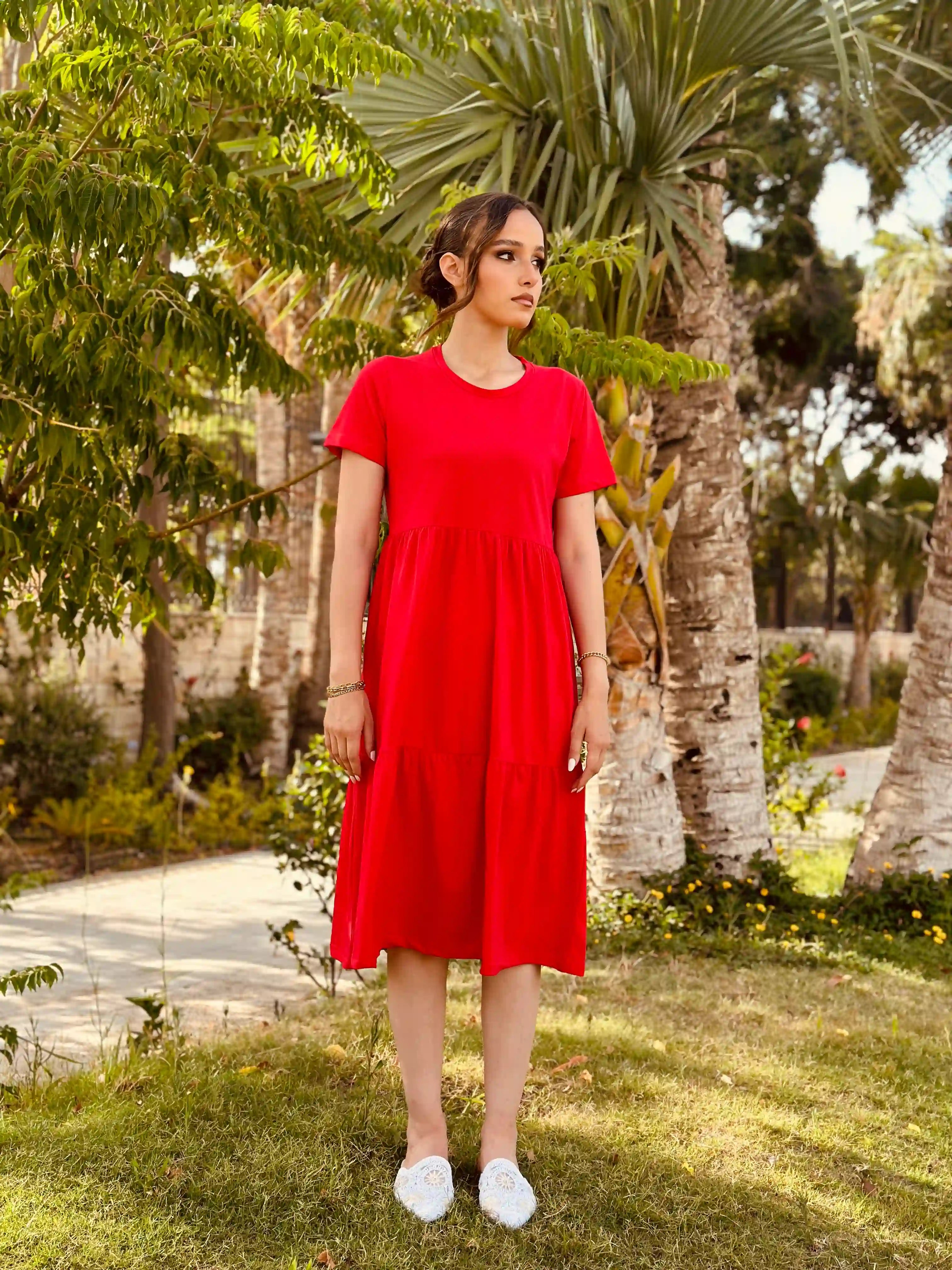 Red Jersey Midi Dress