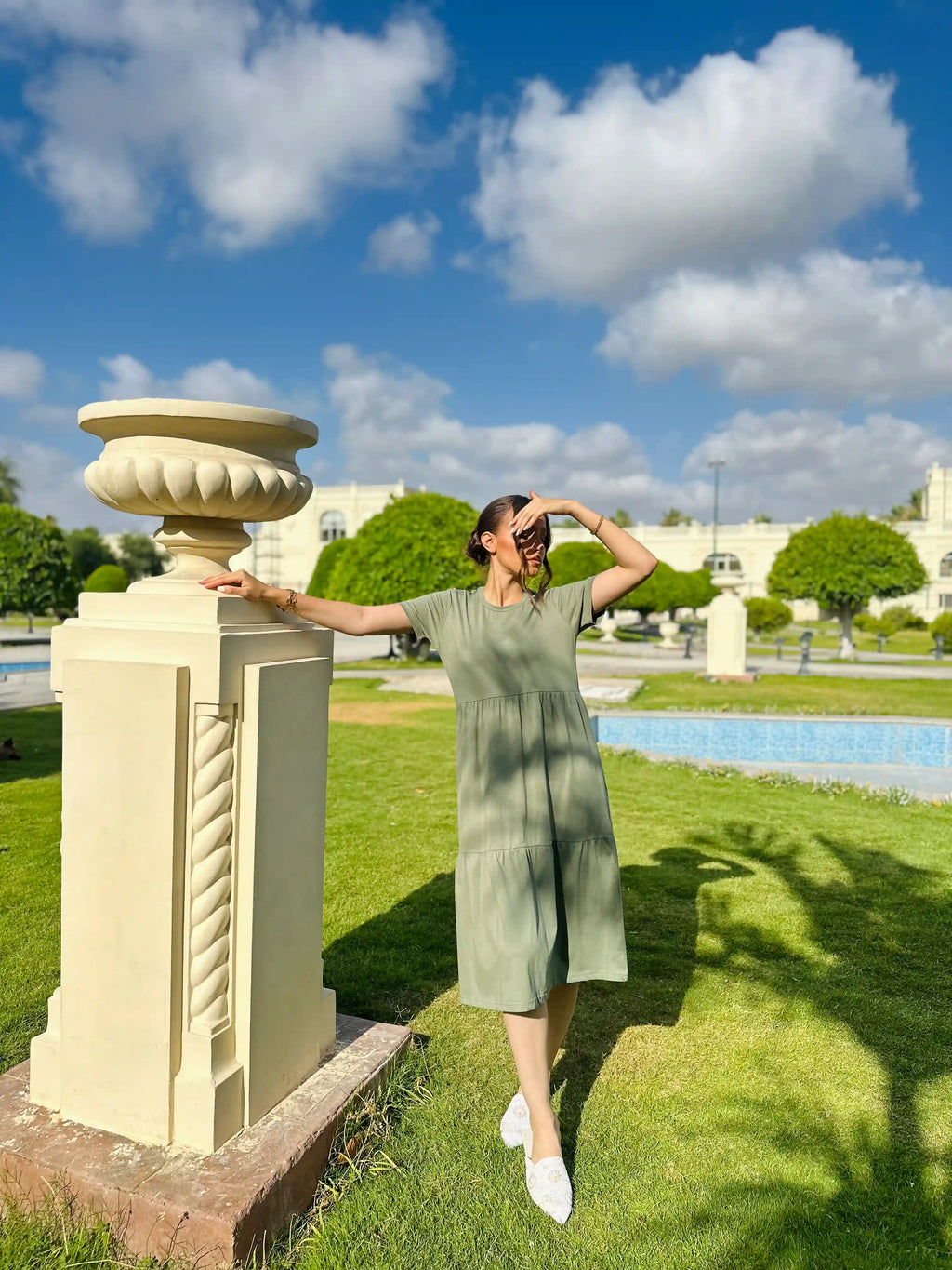 Olive jersey Midi Dress