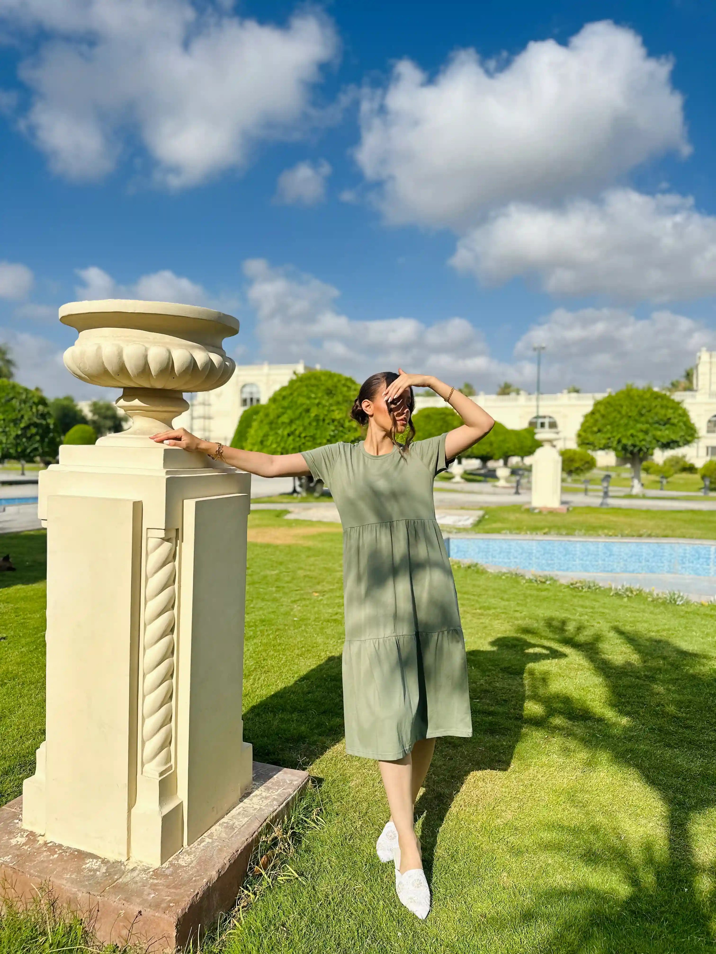 Olive jersey Midi Dress