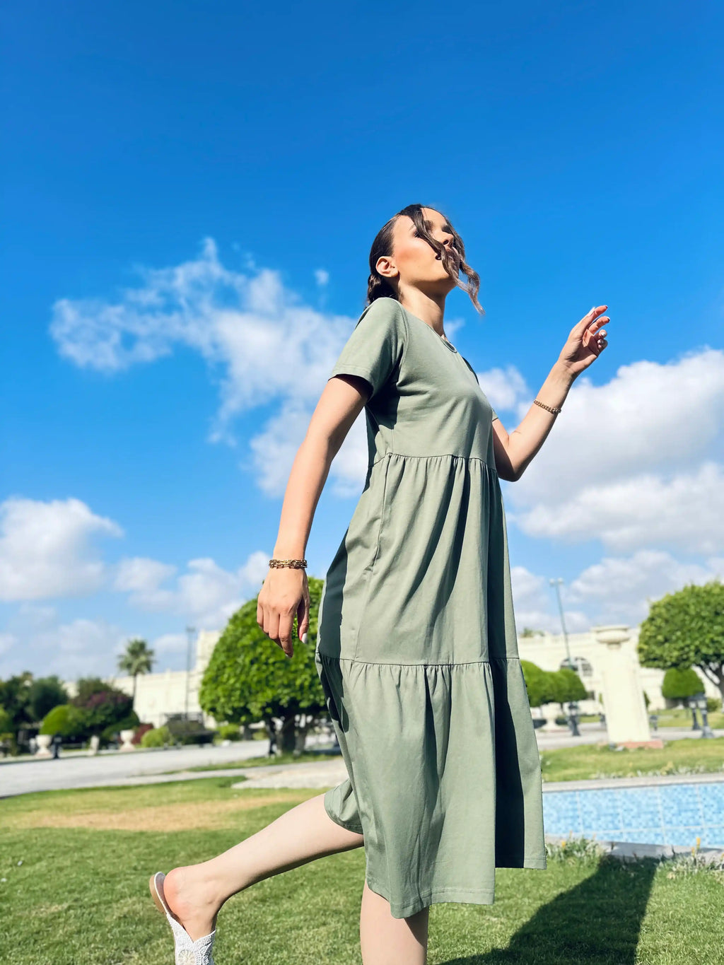 Olive jersey Midi Dress