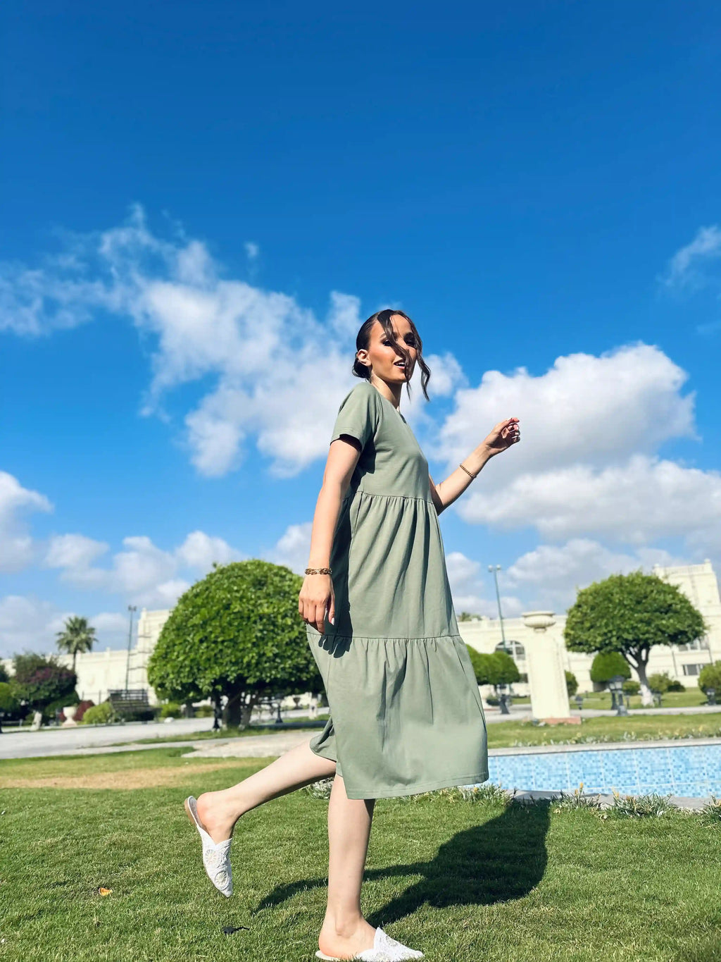 Olive jersey Midi Dress