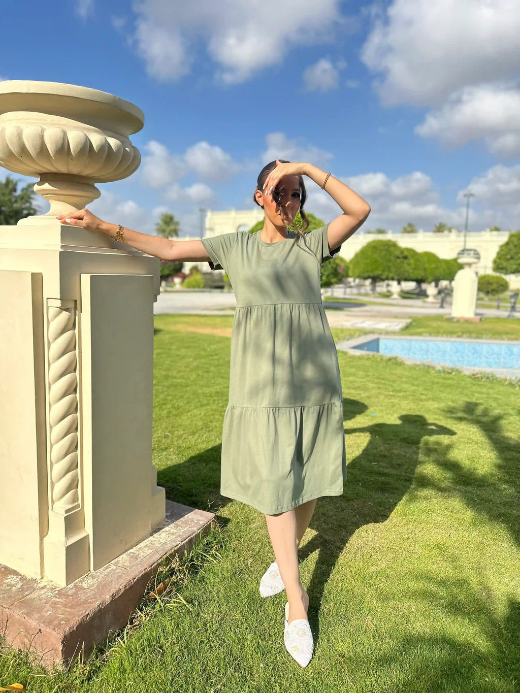 Olive jersey Midi Dress