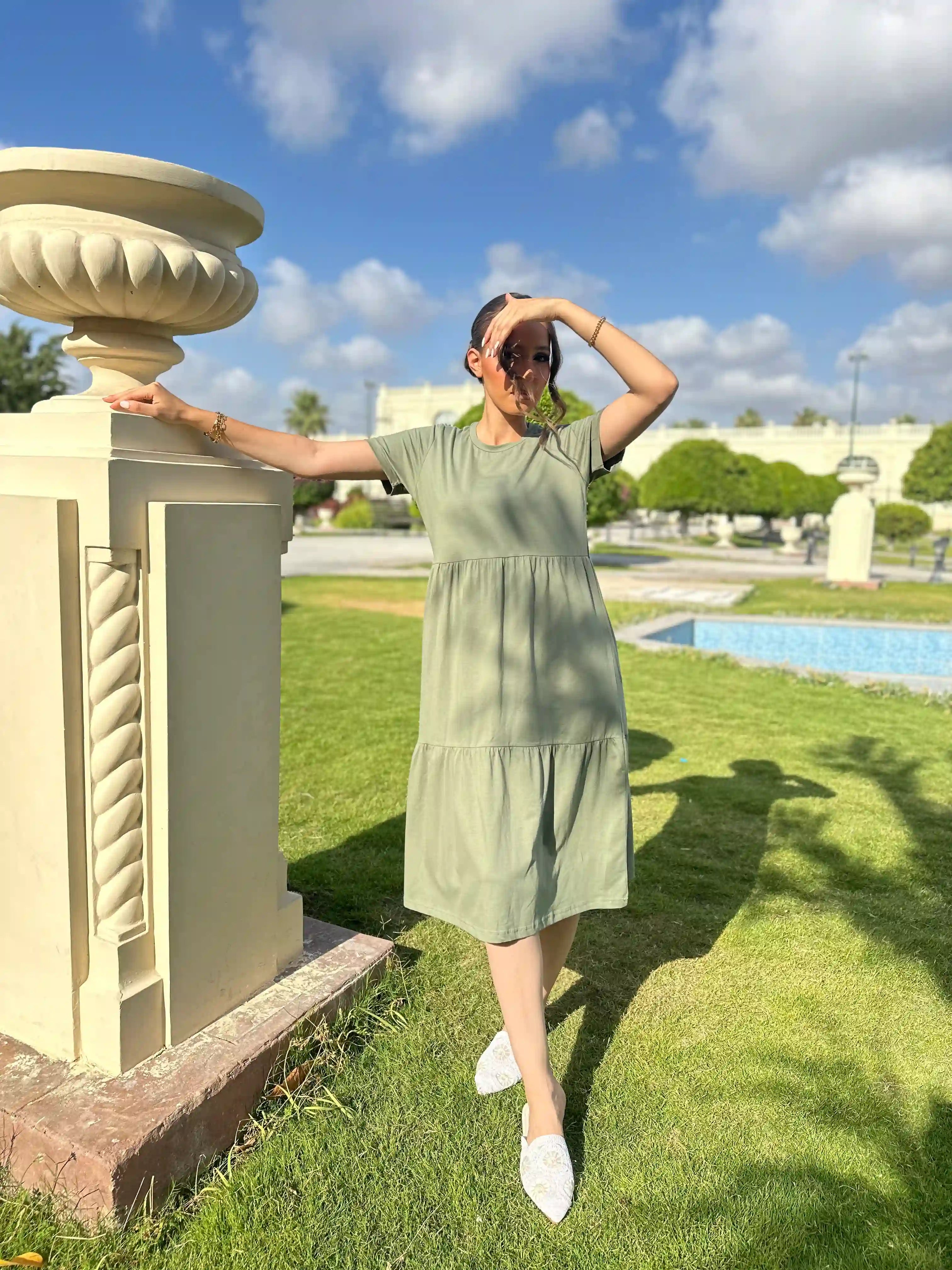 Olive jersey Midi Dress