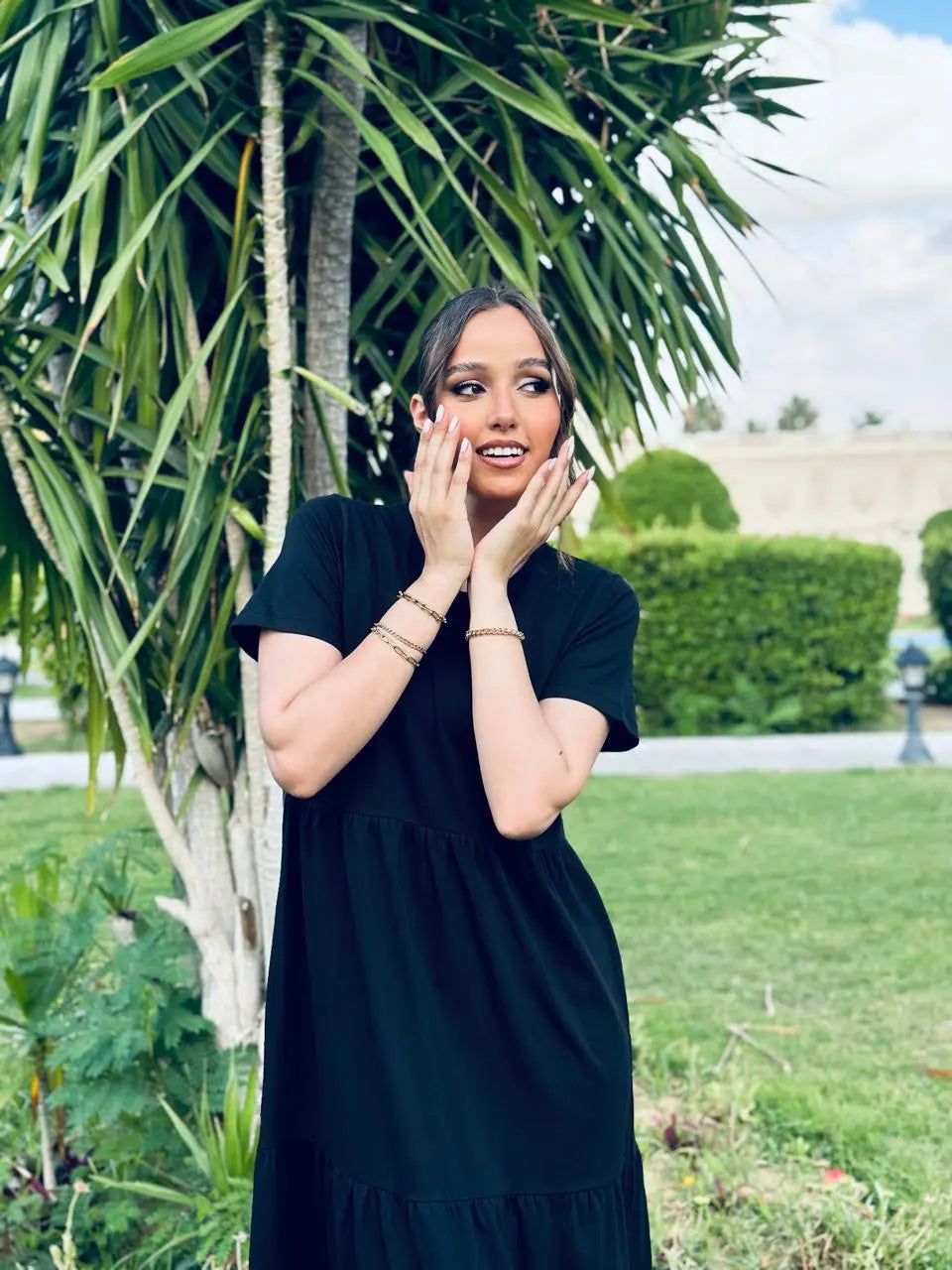 Full Black Jersey Midi Dress