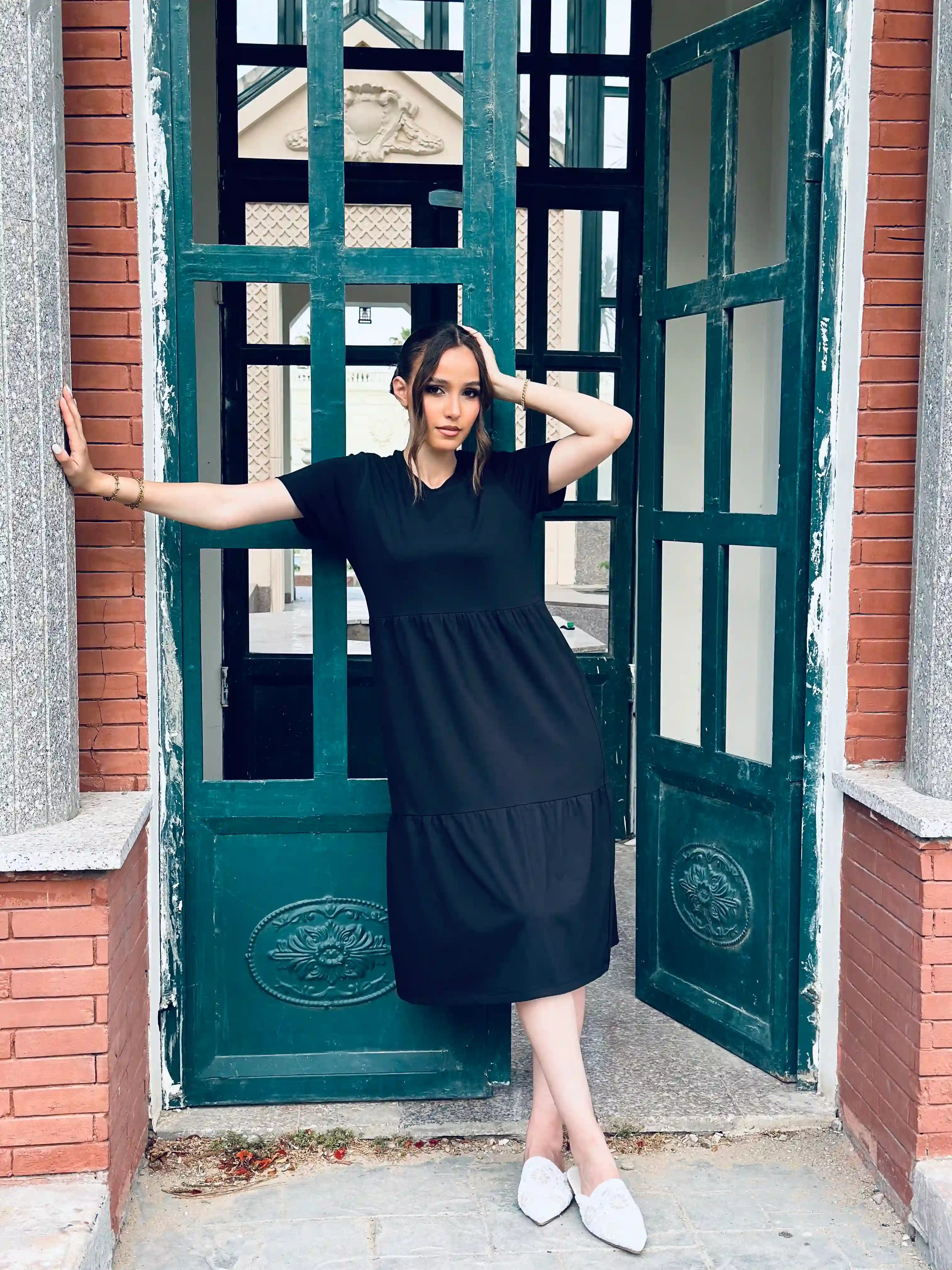 Full Black Jersey Midi Dress