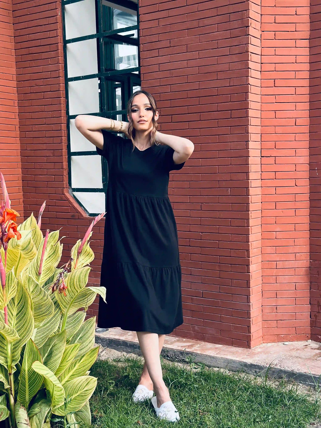Full Black Jersey Midi Dress