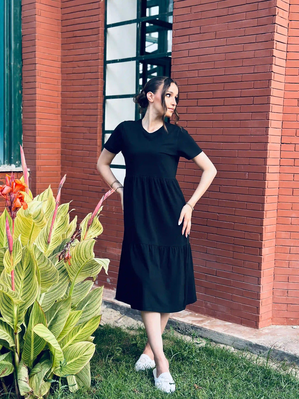 Full Black Jersey Midi Dress
