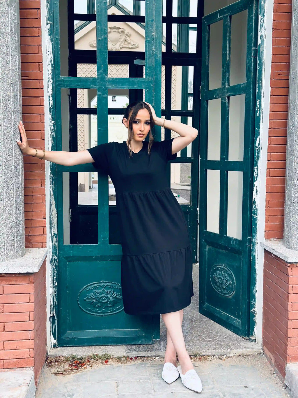 Full Black Jersey Midi Dress