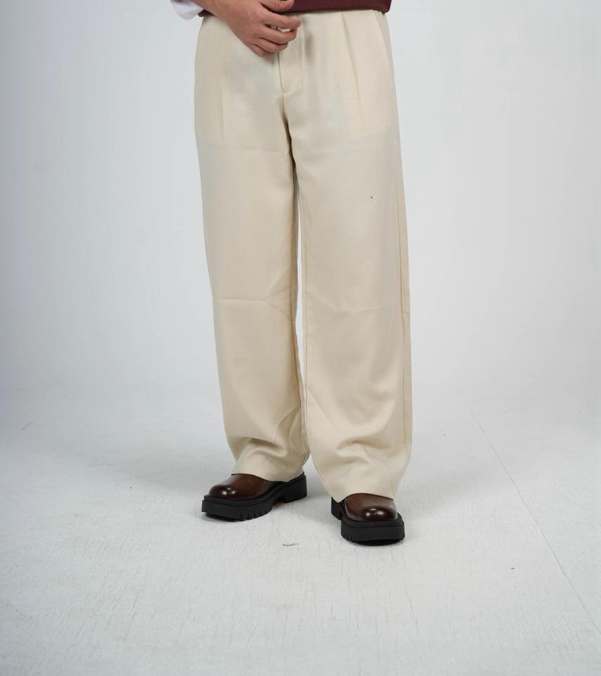 Soft Cream Tailored Wide-Leg Pants